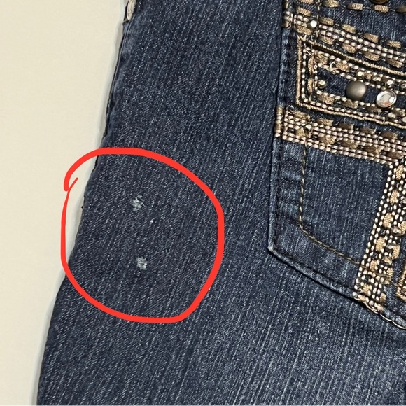 Y Jeans Skinny Jeans Dark Wash Rhinestone Embroidered Pockets FLAWED Size 9 - Picture 10 of 13